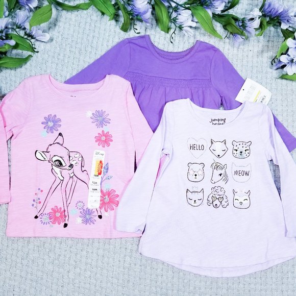 Disney Other - Baby girl pink Bambi; purple Children's Place; purple animal warm shirt bundle